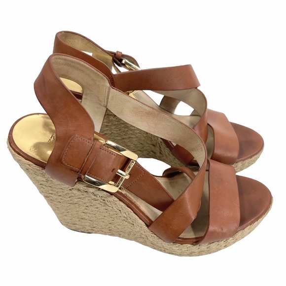 Michael Kors Giovanna Leather Wedge Espadrilles High Heel Sandals Size 9 - Picture 4 of 15